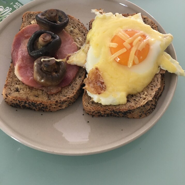 ベーコンと卵 マッシュルームで簡単ブランチ レシピ 作り方 By Jinka 楽天レシピ